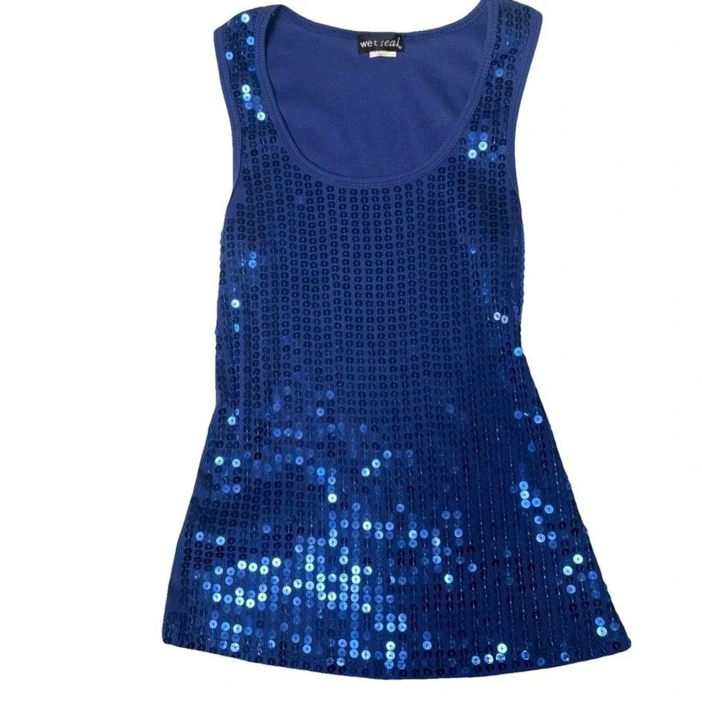 Y2K VINTAGE‎ BLUE SEQUIN WET SEAL SPARKLE TOP XS/SMALL EUC #13